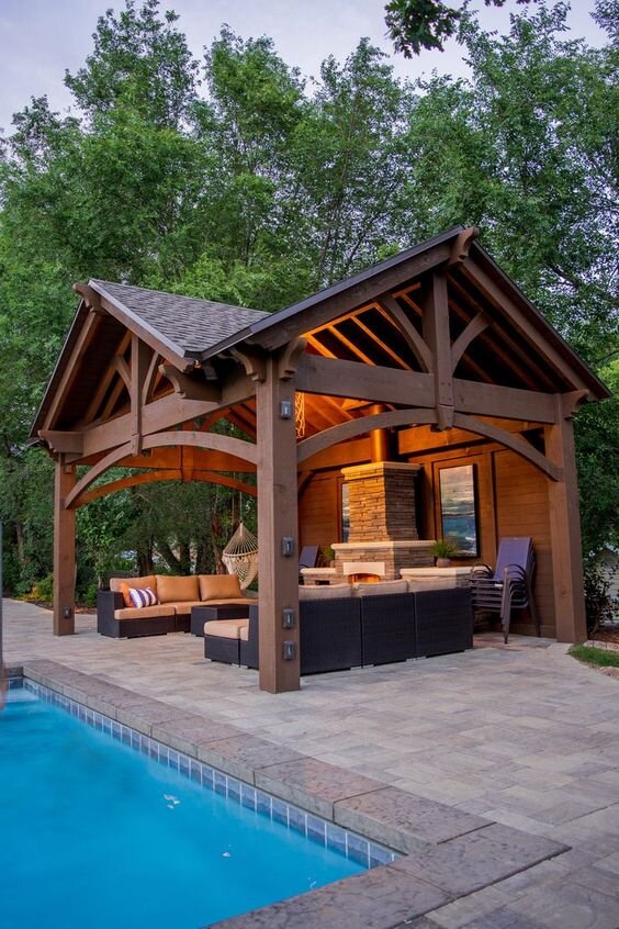 Outdoor fireplace and sitting area